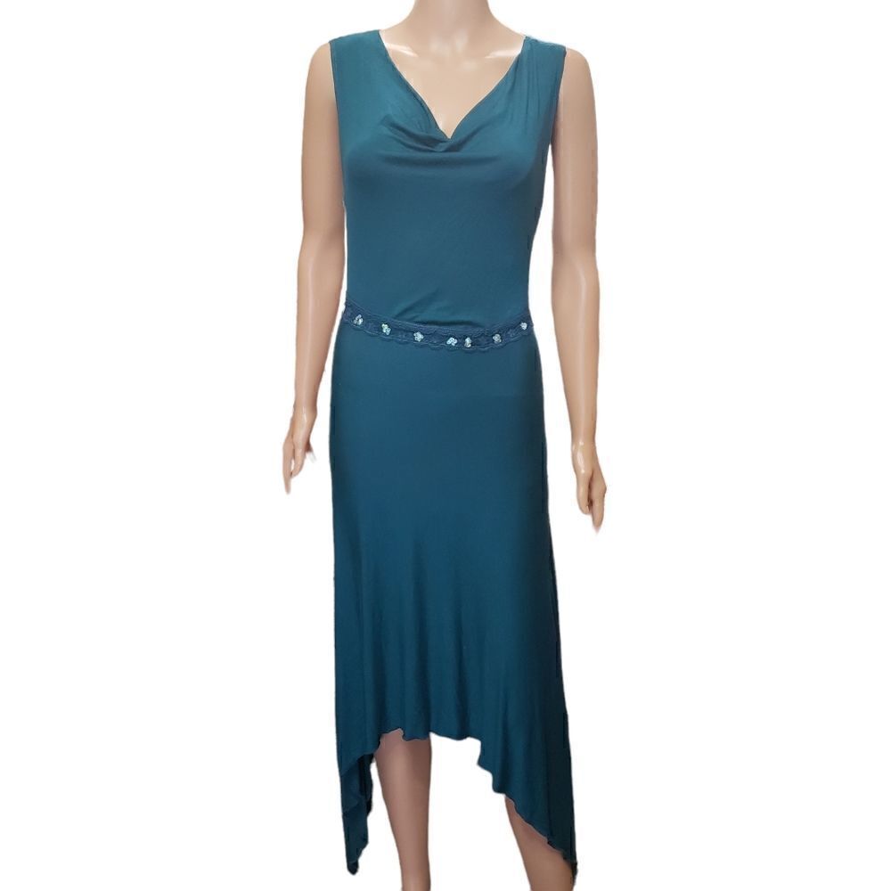 NWT Rana Satori Draped Neckline Jersey Asymmetrical Hem Dress MEDIUM
